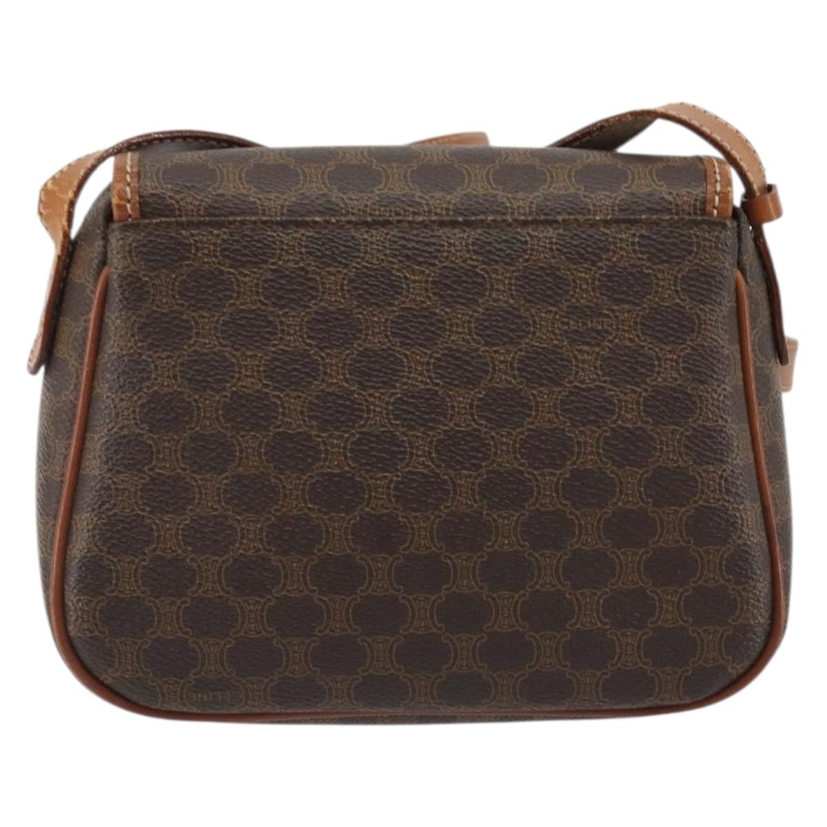 CELINE Macadam Canvas Shoulder Bag PVC Leather Brown Gold Auth ep14938