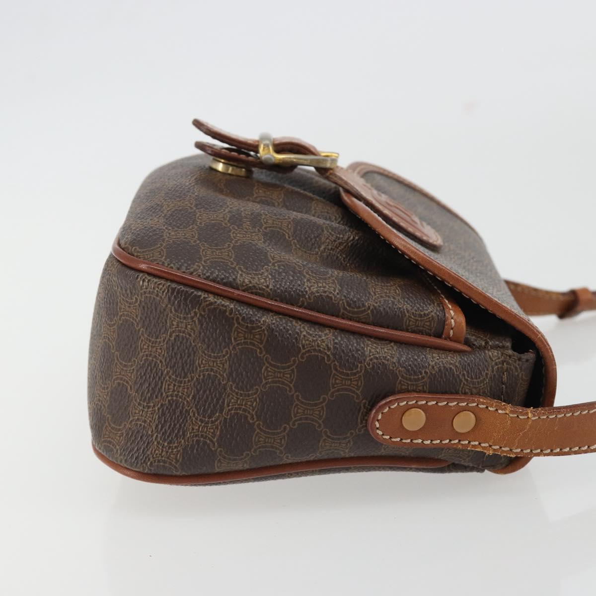 CELINE Macadam Canvas Shoulder Bag PVC Leather Brown Gold Auth ep14938