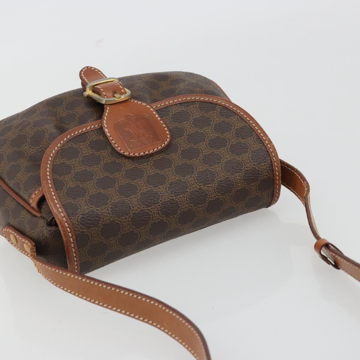 CELINE Macadam Canvas Shoulder Bag PVC Leather Brown Gold Auth ep14938