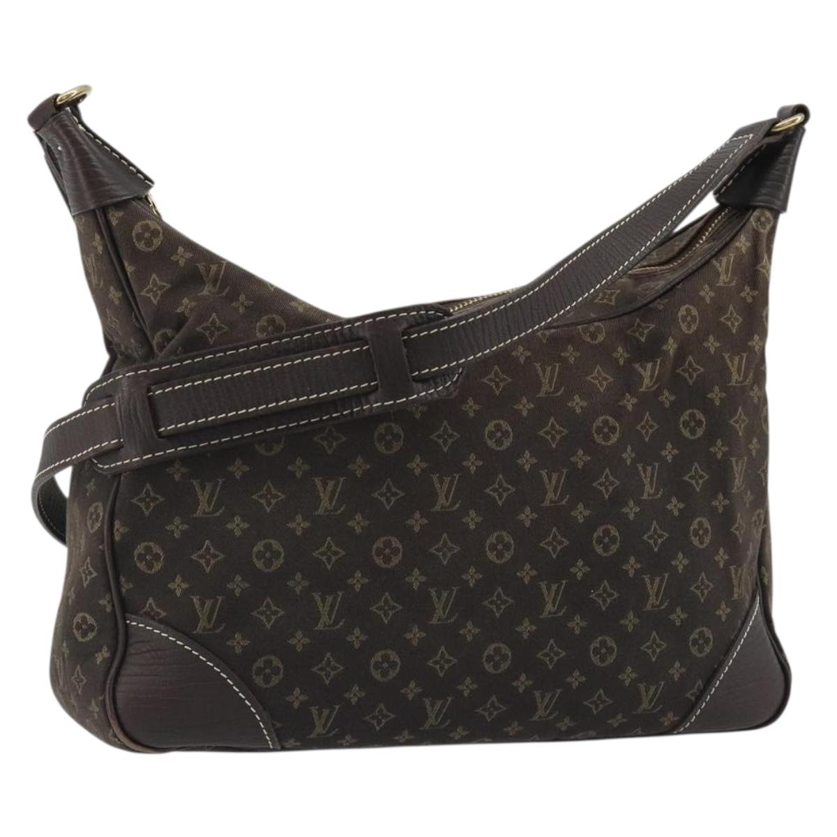 LOUIS VUITTON Monogram Mini Lin Boulogne Bag Brown Ebene M95225 LV Auth ep14939A