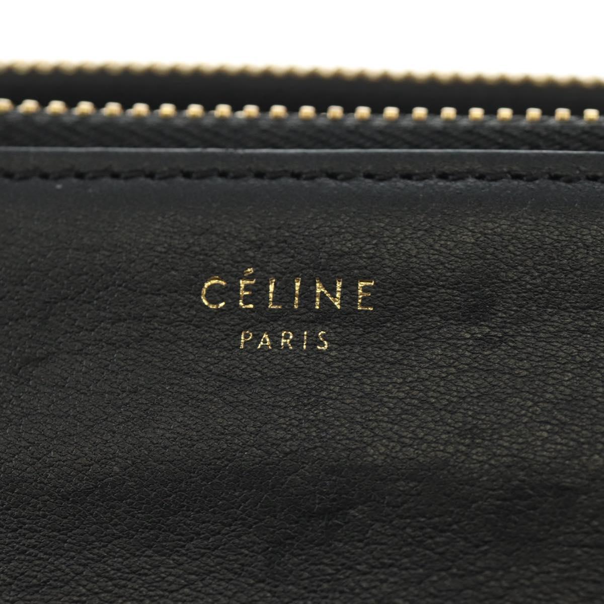 CELINE Trio Shoulder Bag Leather Black Gold Auth ep14940V
