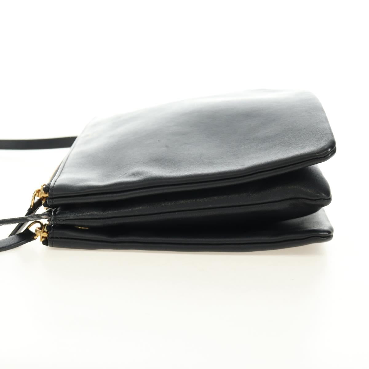 CELINE Trio Shoulder Bag Leather Black Gold Auth ep14940V