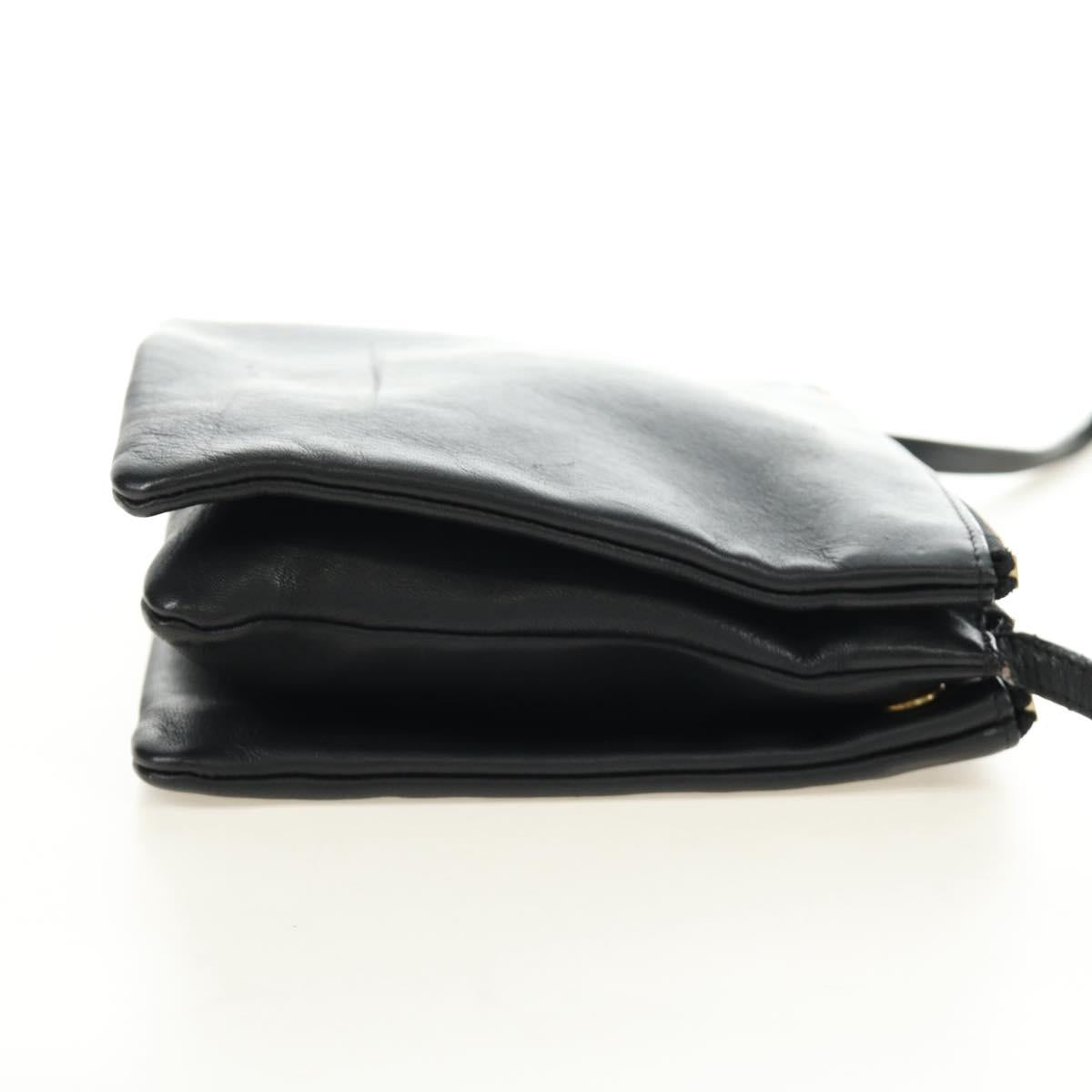 CELINE Trio Shoulder Bag Leather Black Gold Auth ep14940V