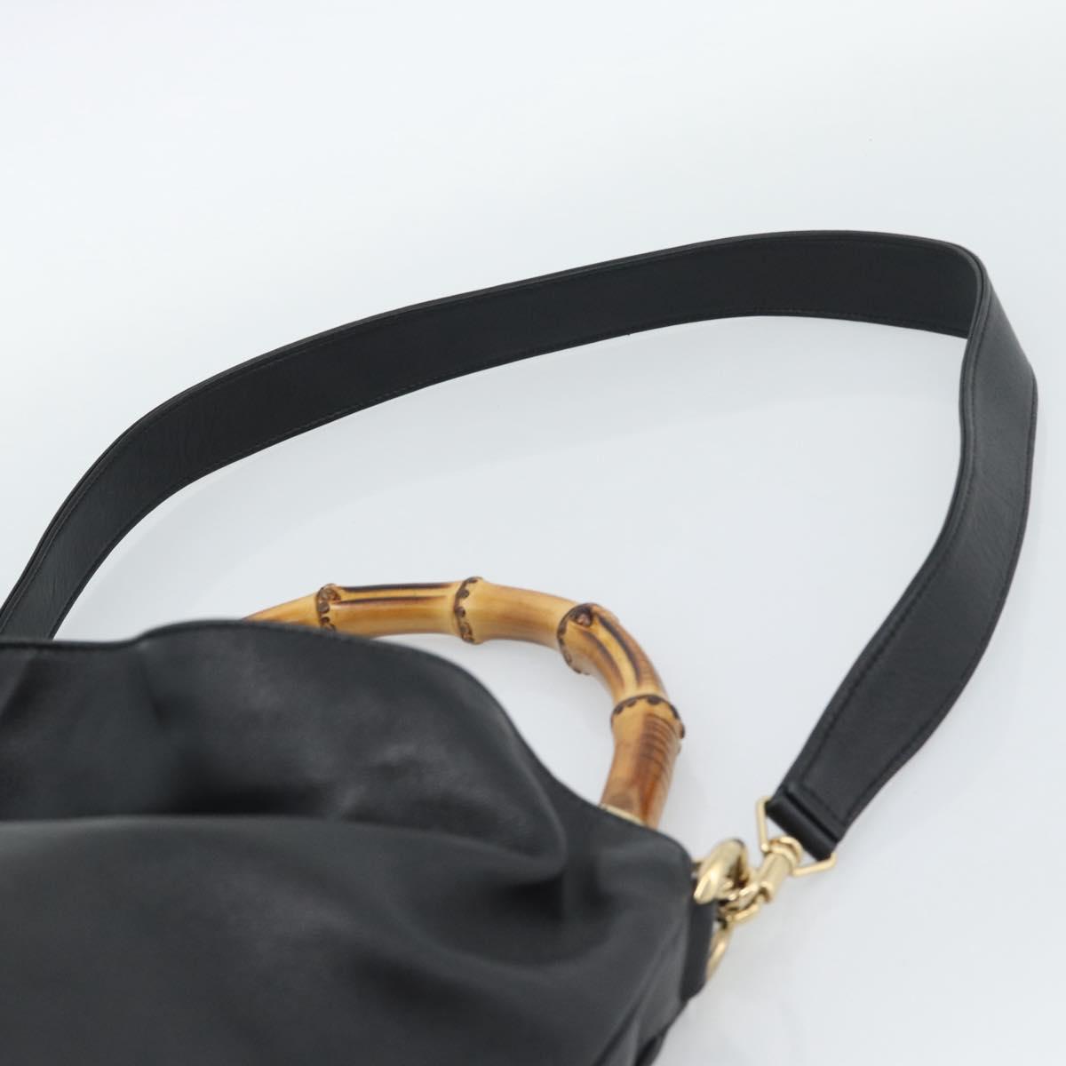 GUCCI Bamboo Hand Bag Leather 2way Black Gold 001 2058 1577 Auth ep14945