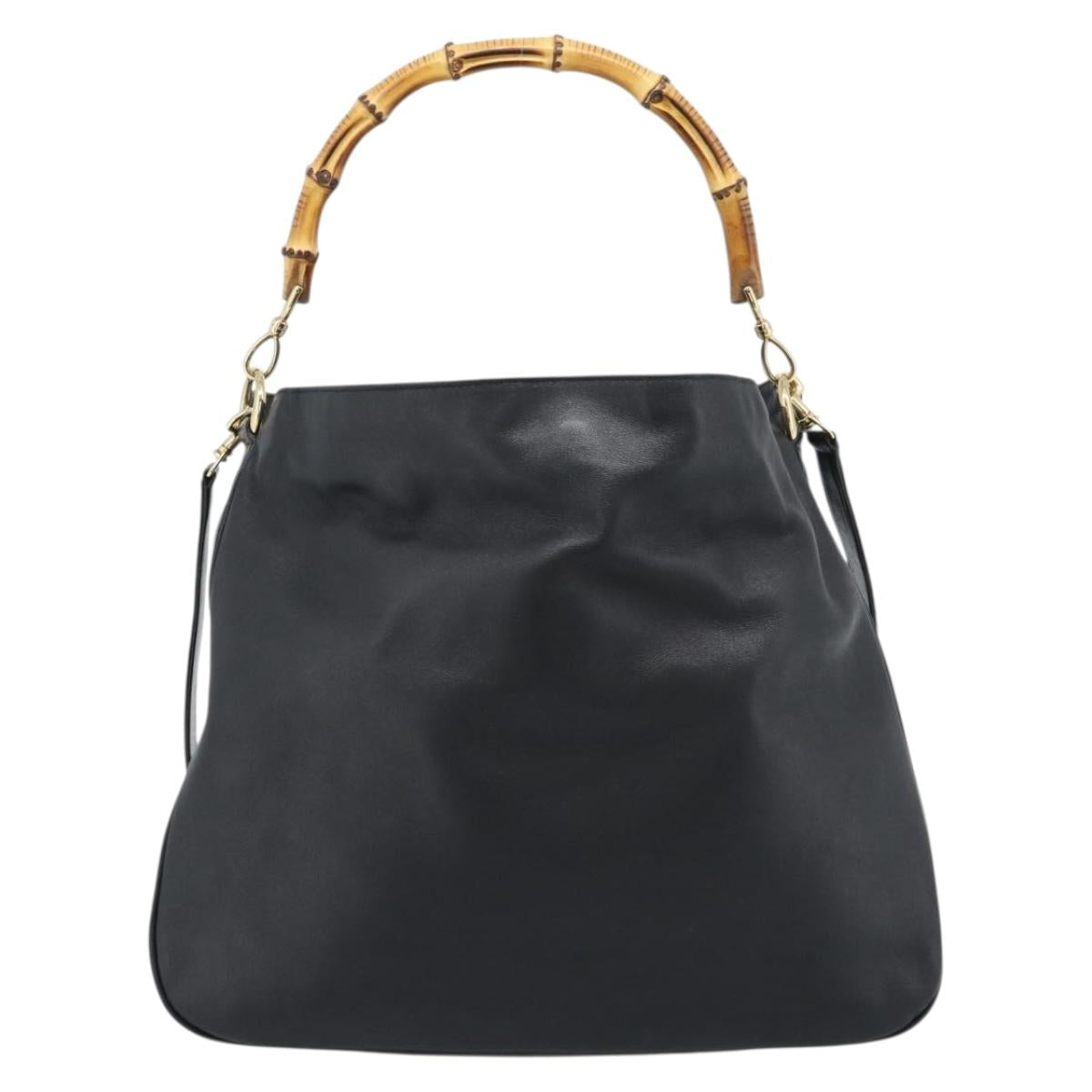 GUCCI Bamboo Hand Bag Leather 2way Black Gold 001 2058 1577 Auth ep14945