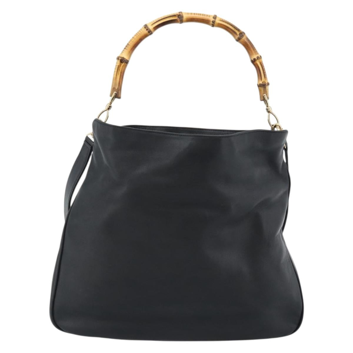 GUCCI Bamboo Hand Bag Leather 2way Black Gold 001 2058 1577 Auth ep14945