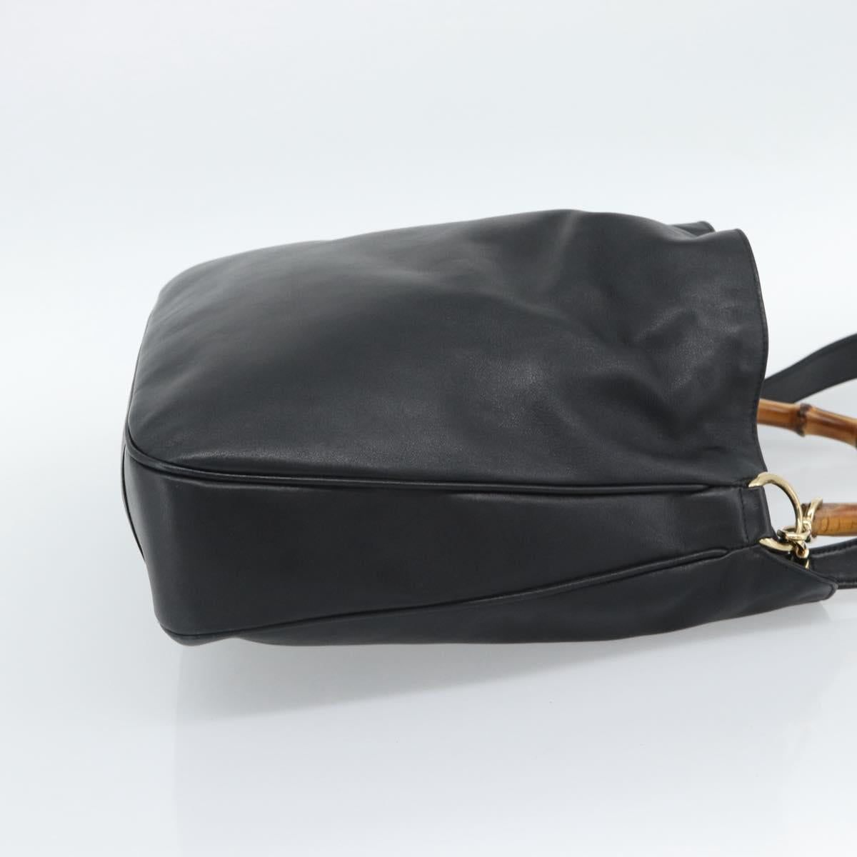 GUCCI Bamboo Hand Bag Leather 2way Black Gold 001 2058 1577 Auth ep14945