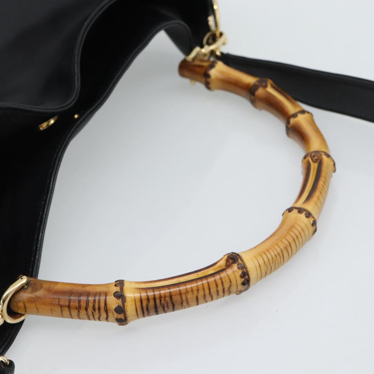 GUCCI Bamboo Hand Bag Leather 2way Black Gold 001 2058 1577 Auth ep14945
