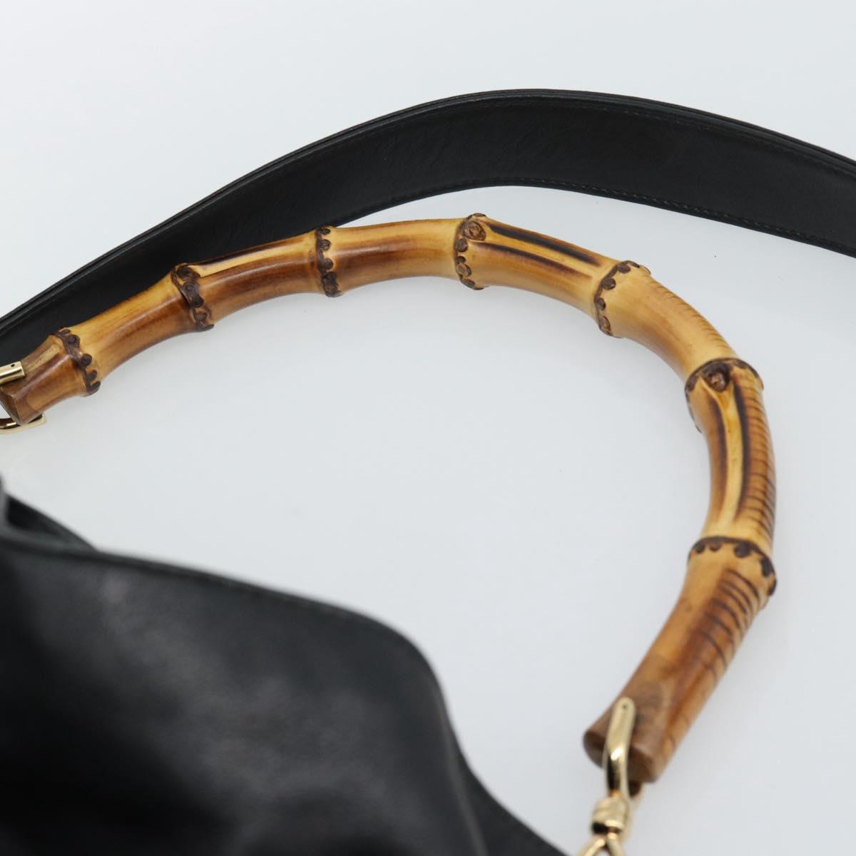 GUCCI Bamboo Hand Bag Leather 2way Black Gold 001 2058 1577 Auth ep14945
