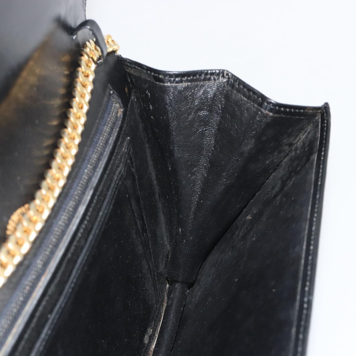 GUCCI Chain Shoulder Bag Leather Black Gold Auth ep14950