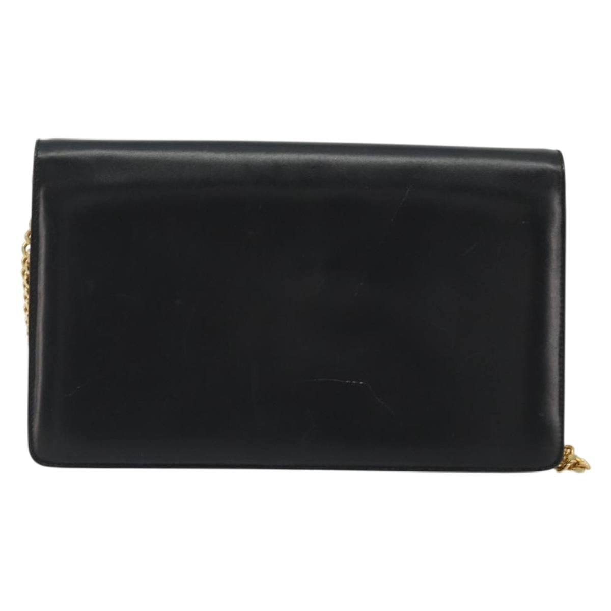 GUCCI Chain Shoulder Bag Leather Black Gold Auth ep14950