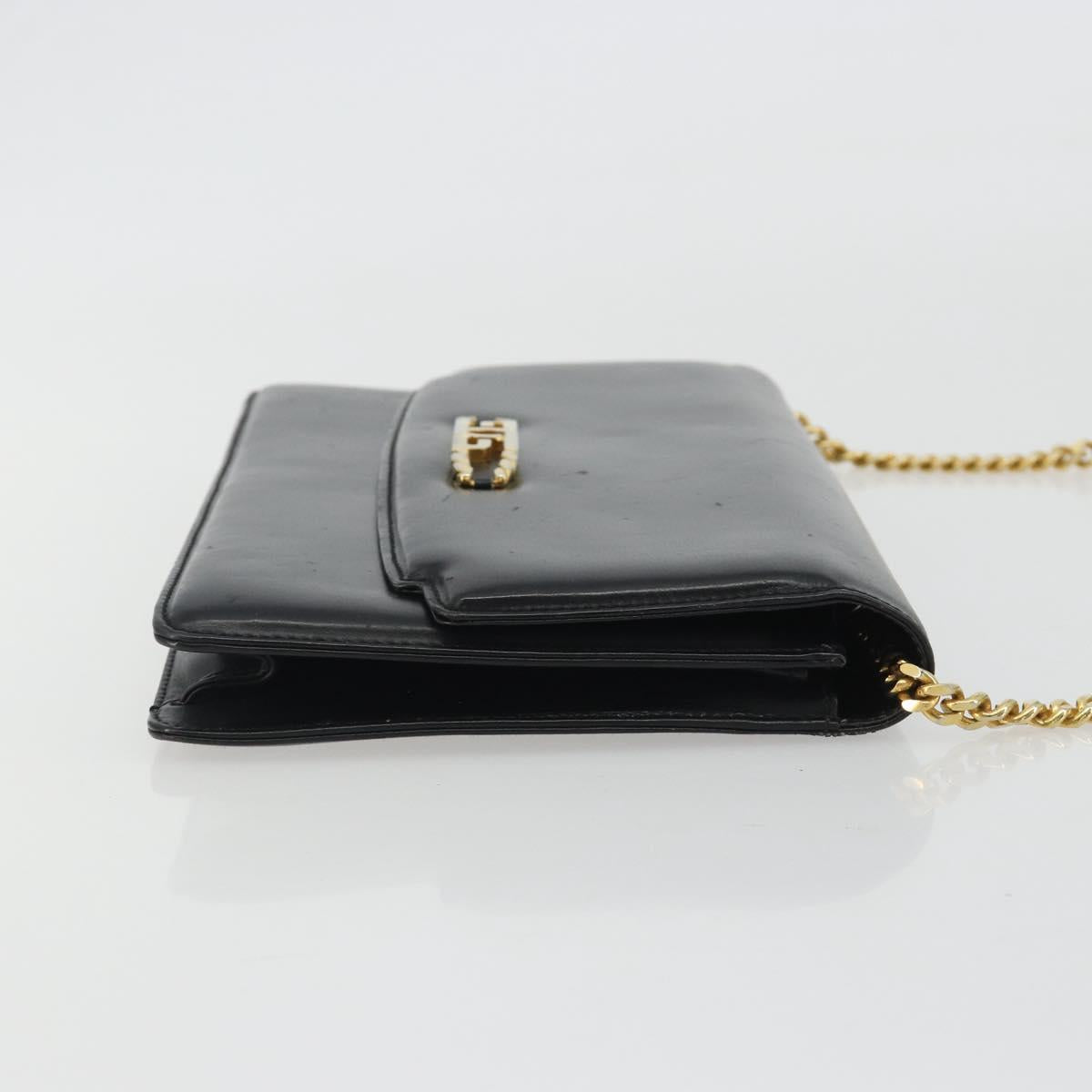 GUCCI Chain Shoulder Bag Leather Black Gold Auth ep14950