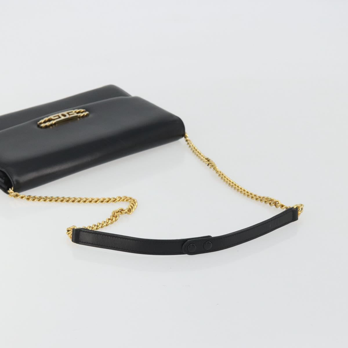 GUCCI Chain Shoulder Bag Leather Black Gold Auth ep14950