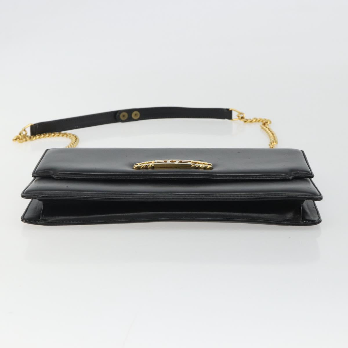 GUCCI Chain Shoulder Bag Leather Black Gold Auth ep14950