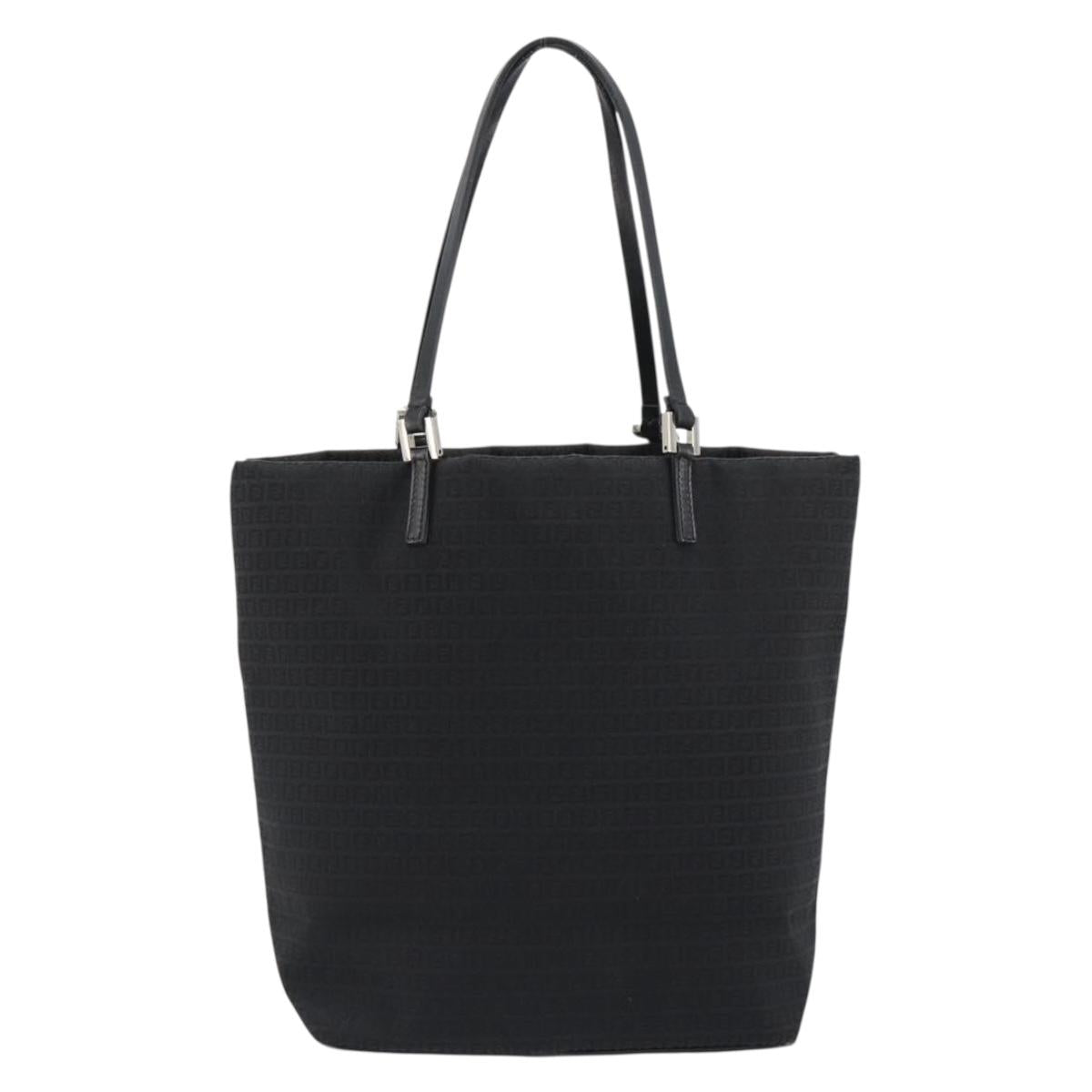 FENDI Zucchino Canvas Tote Bag Black Silver Auth ep14953