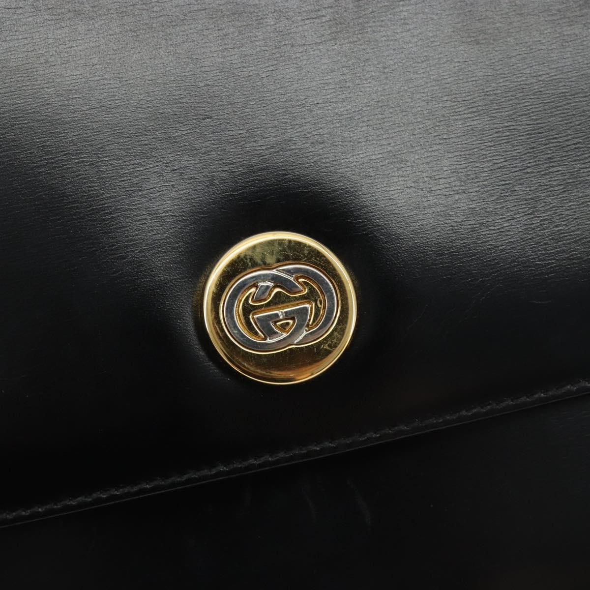 GUCCI Shoulder Bag Leather Black Gold Auth ep14962V