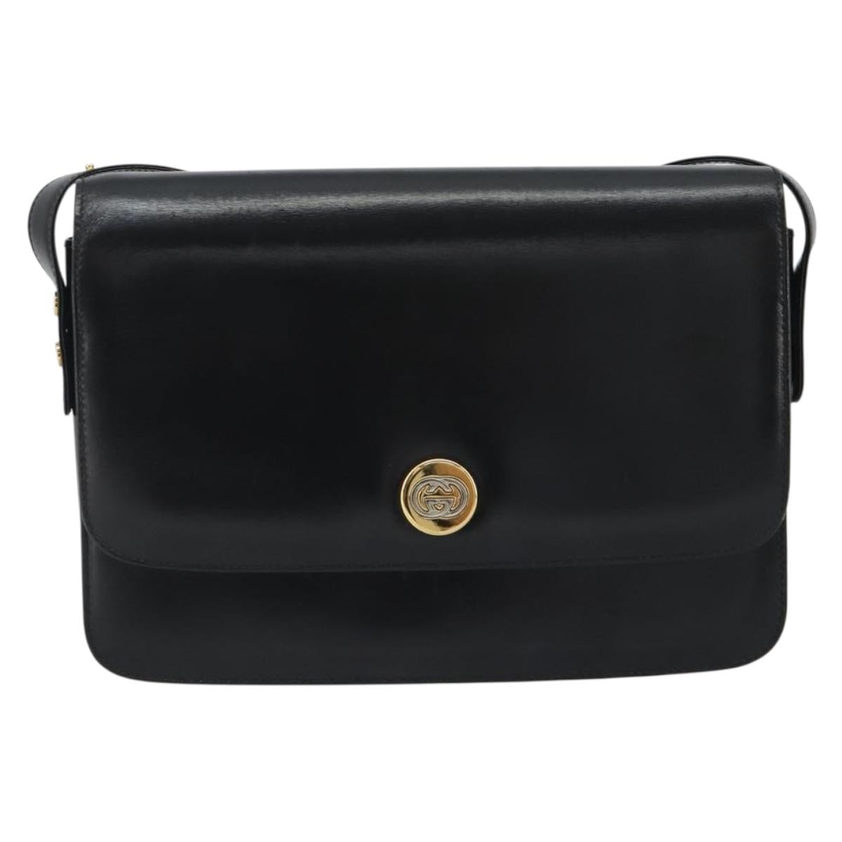 GUCCI Shoulder Bag Leather Black Gold Auth ep14962V