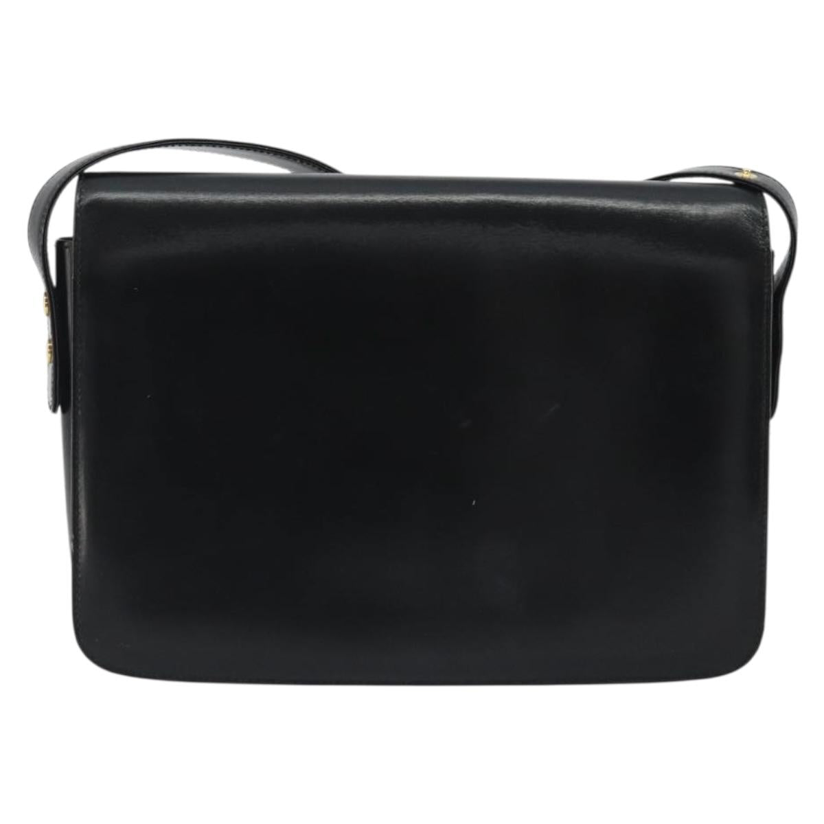 GUCCI Shoulder Bag Leather Black Gold Auth ep14962V
