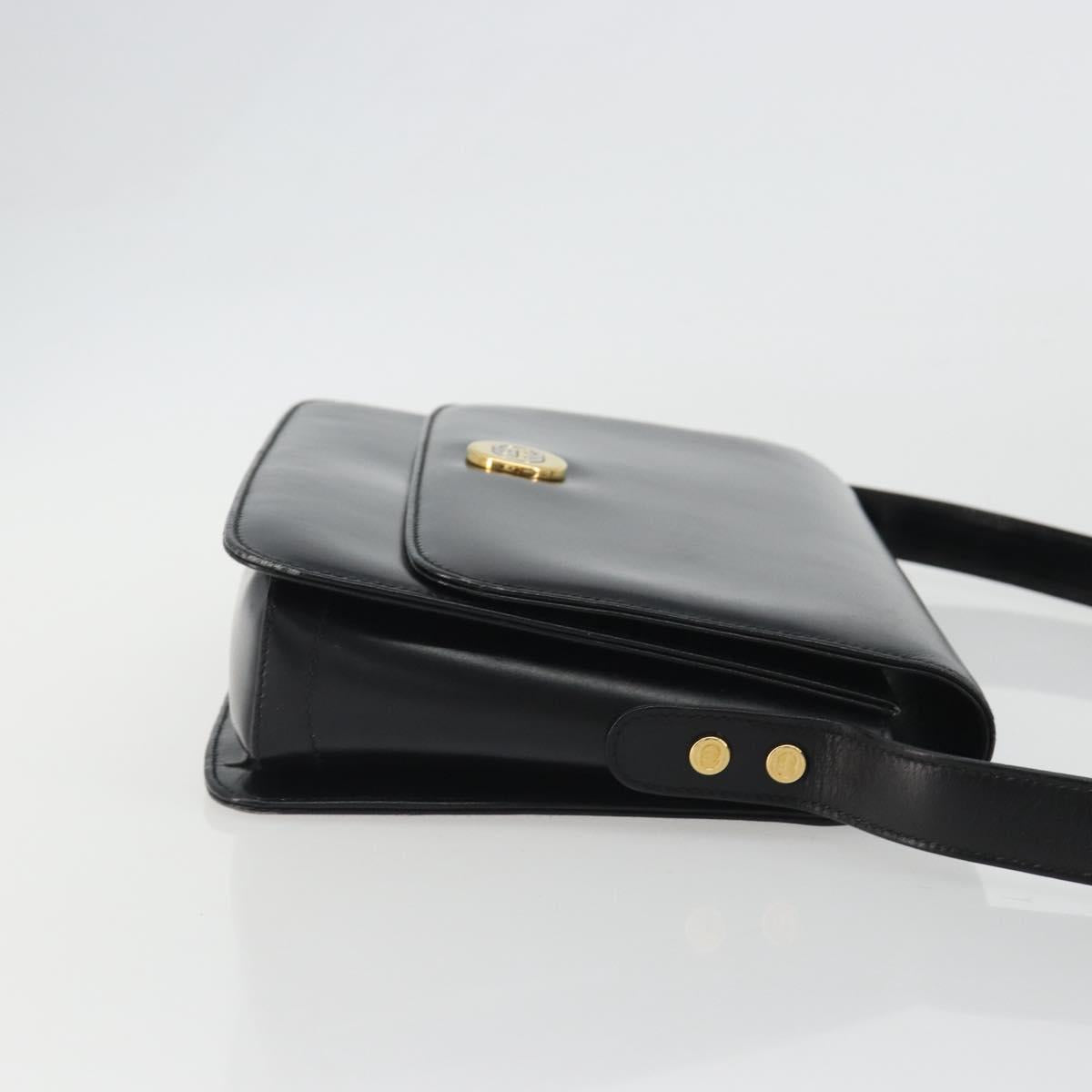 GUCCI Shoulder Bag Leather Black Gold Auth ep14962V