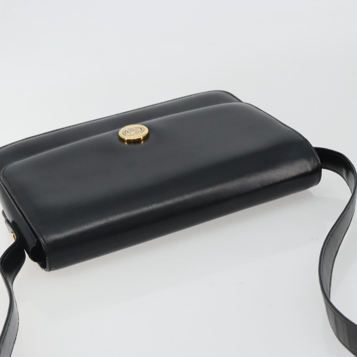 GUCCI Shoulder Bag Leather Black Gold Auth ep14962V