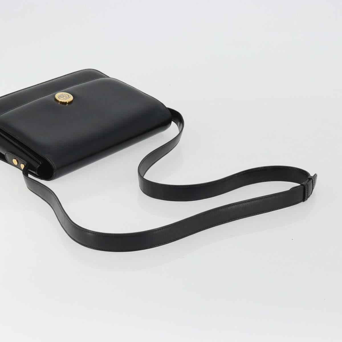 GUCCI Shoulder Bag Leather Black Gold Auth ep14962V