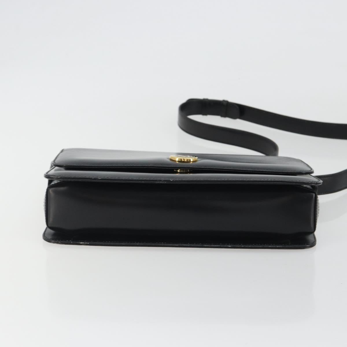 GUCCI Shoulder Bag Leather Black Gold Auth ep14962V