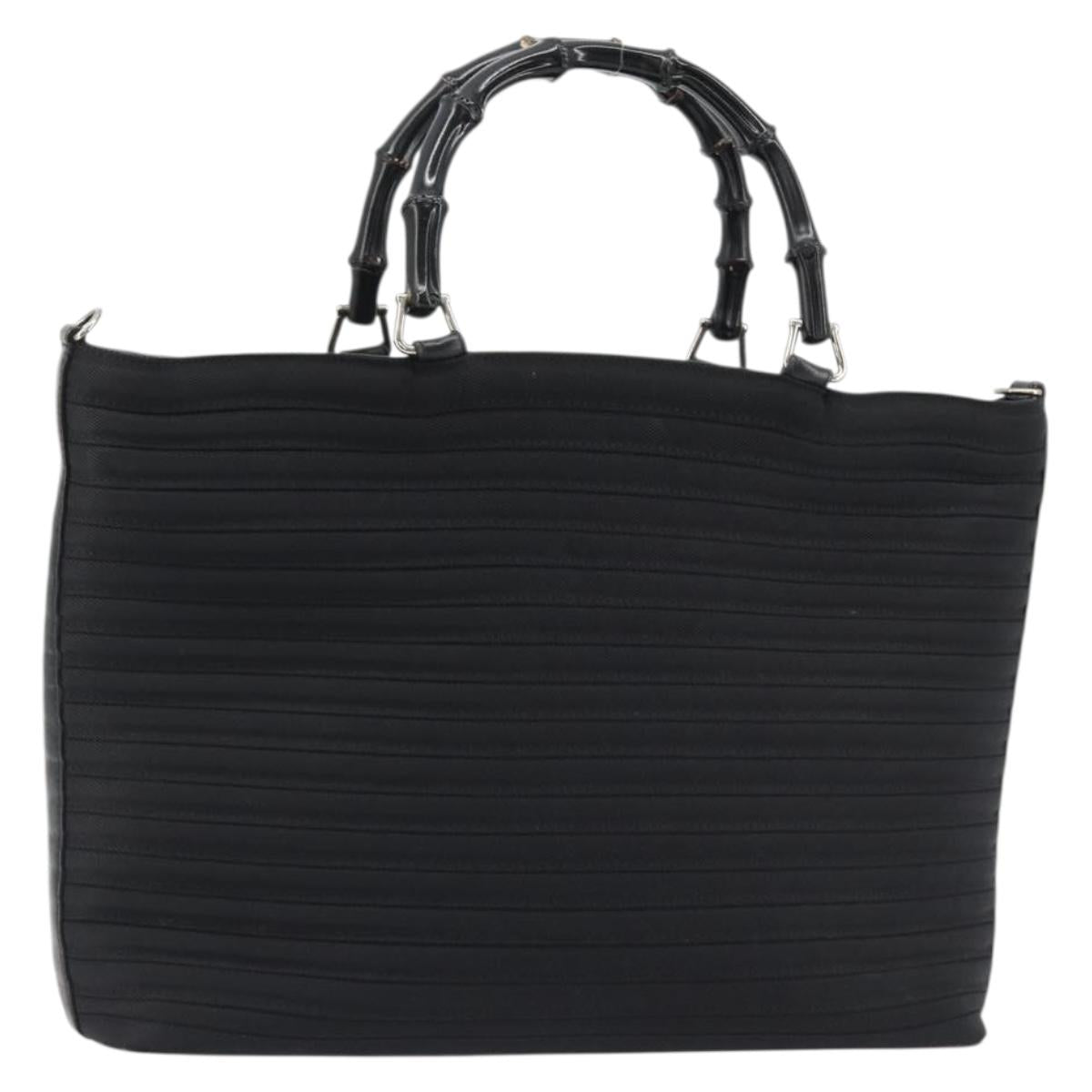 GUCCI Bamboo Hand Bag Nylon Black Silver 002 1998 0352 Auth ep14964