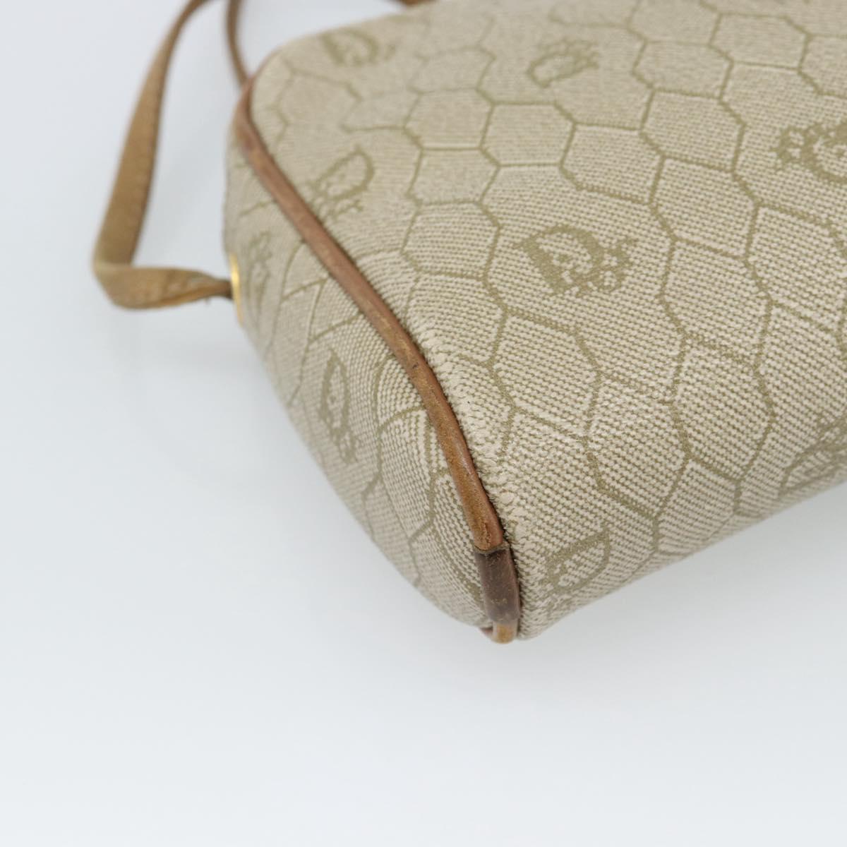 Christian Dior Honeycomb Canvas Shoulder Bag PVC Beige Gold Auth ep14966