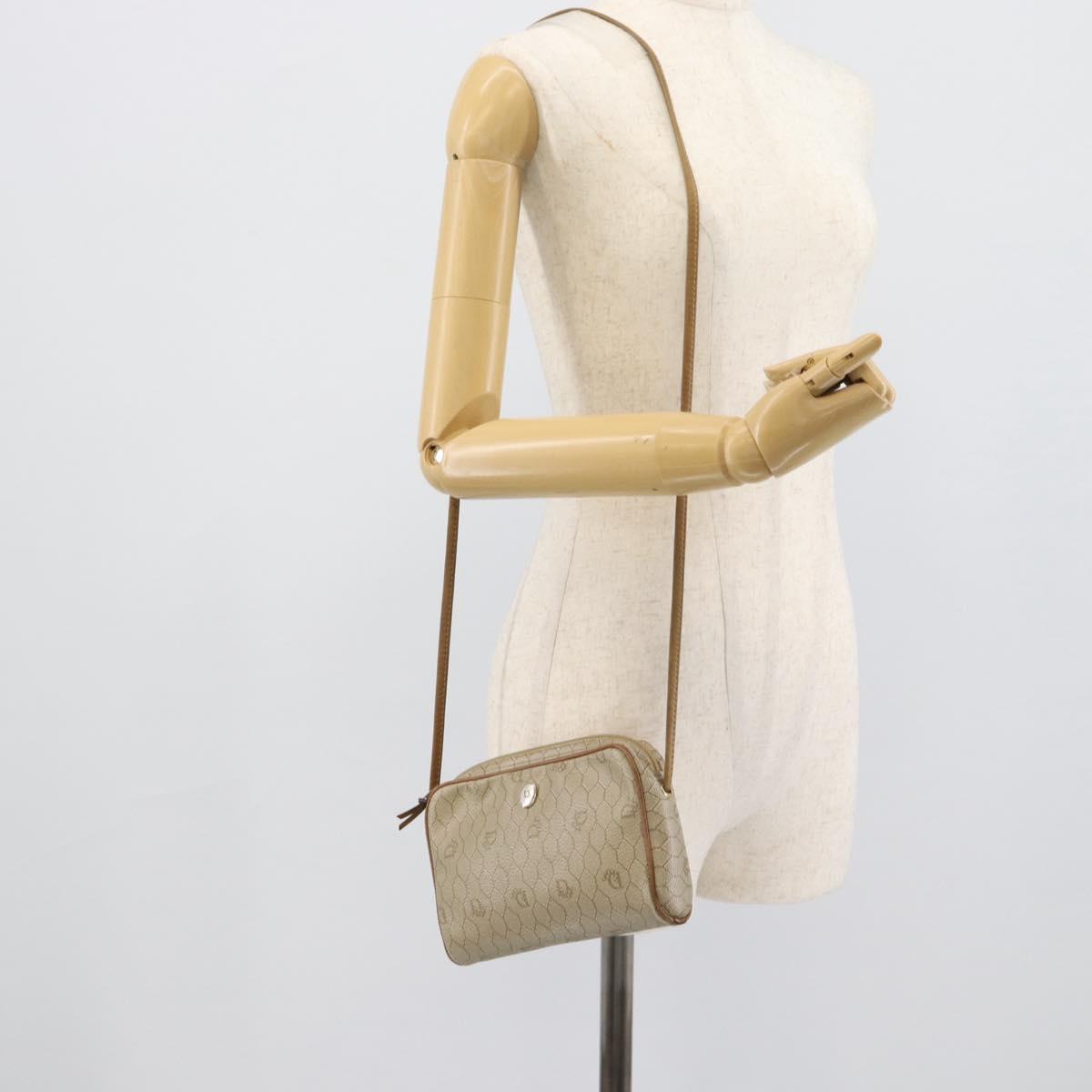 Christian Dior Honeycomb Canvas Shoulder Bag PVC Beige Gold Auth ep14966