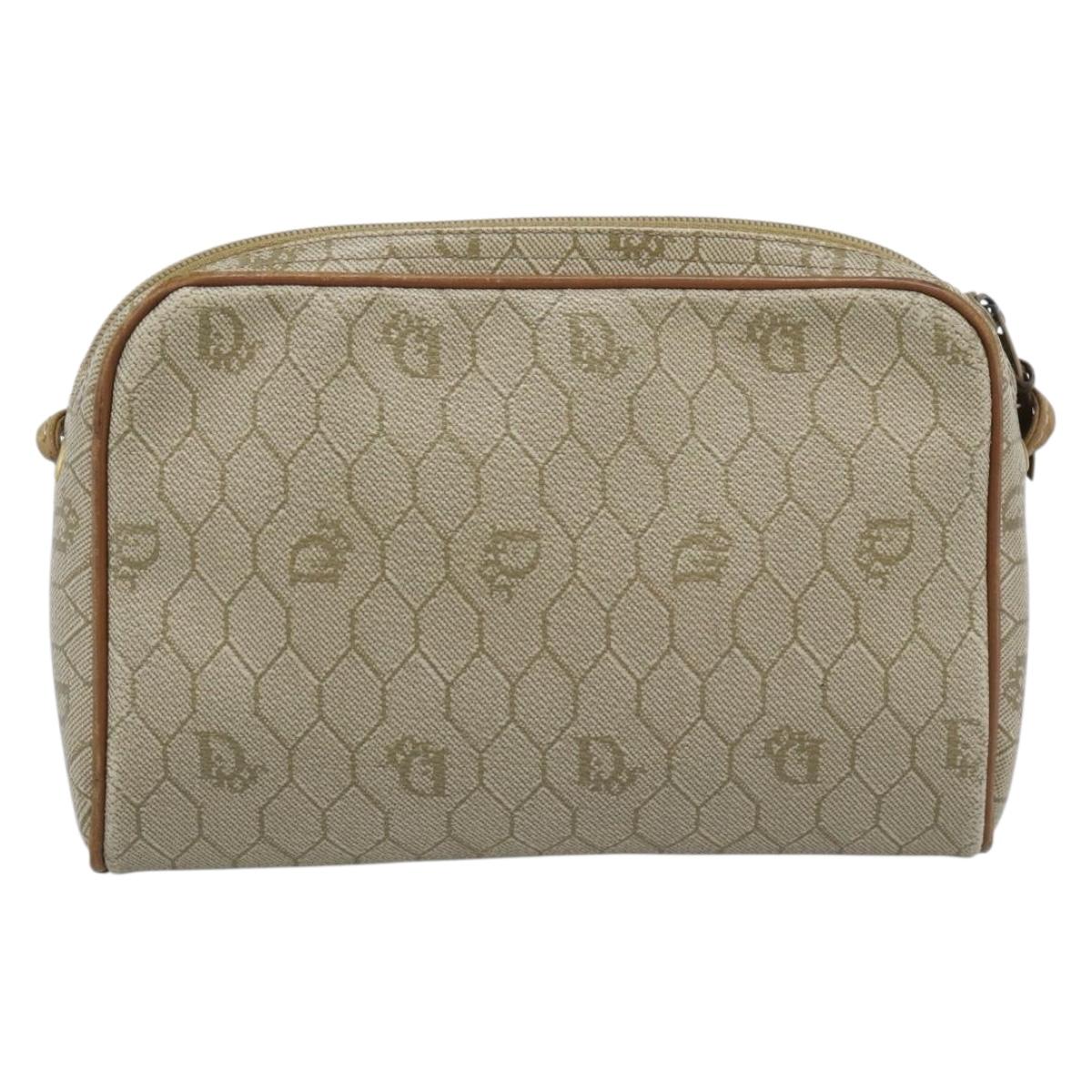 Christian Dior Honeycomb Canvas Shoulder Bag PVC Beige Gold Auth ep14966