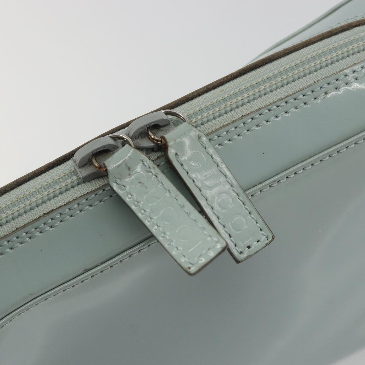 GUCCI Shoulder Bag Patent leather Light Blue Silver Auth ep14972