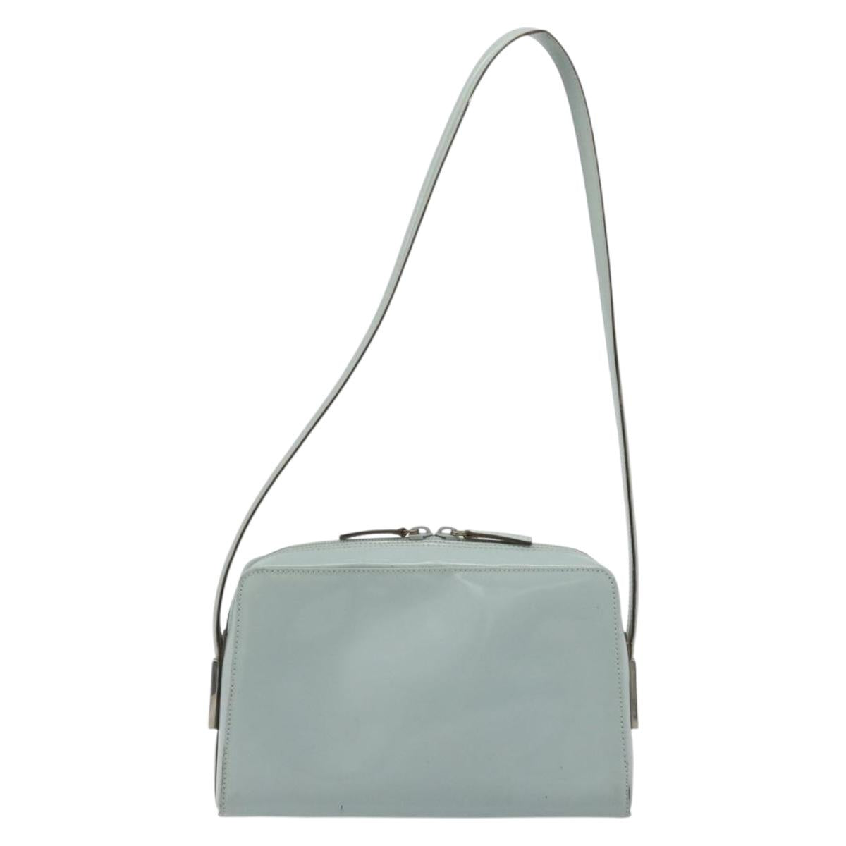 GUCCI Shoulder Bag Patent leather Light Blue Silver Auth ep14972