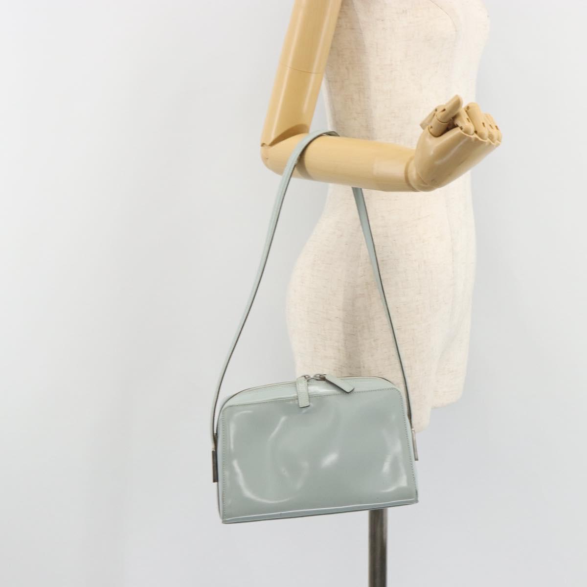 GUCCI Shoulder Bag Patent leather Light Blue Silver Auth ep14972