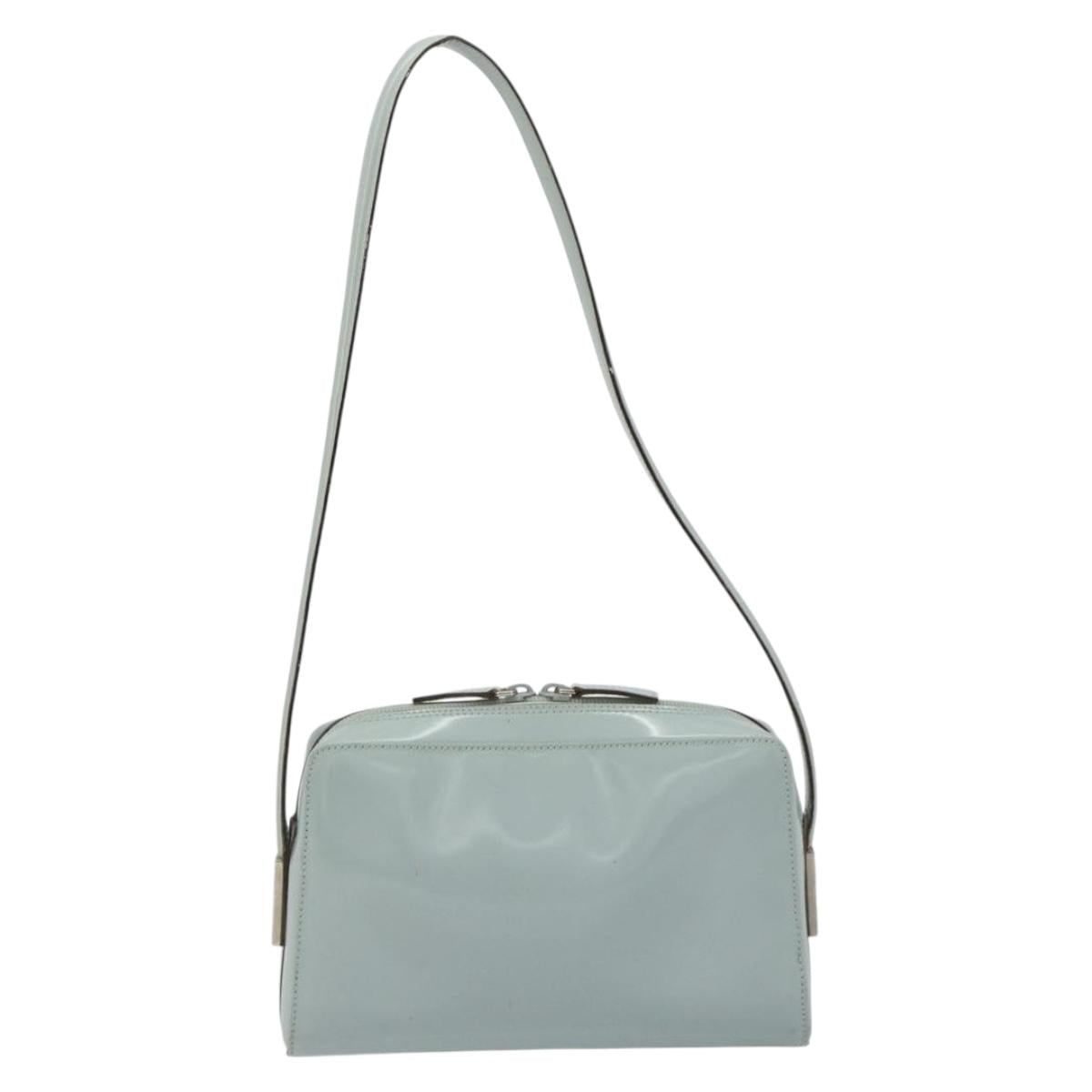 GUCCI Shoulder Bag Patent leather Light Blue Silver Auth ep14972