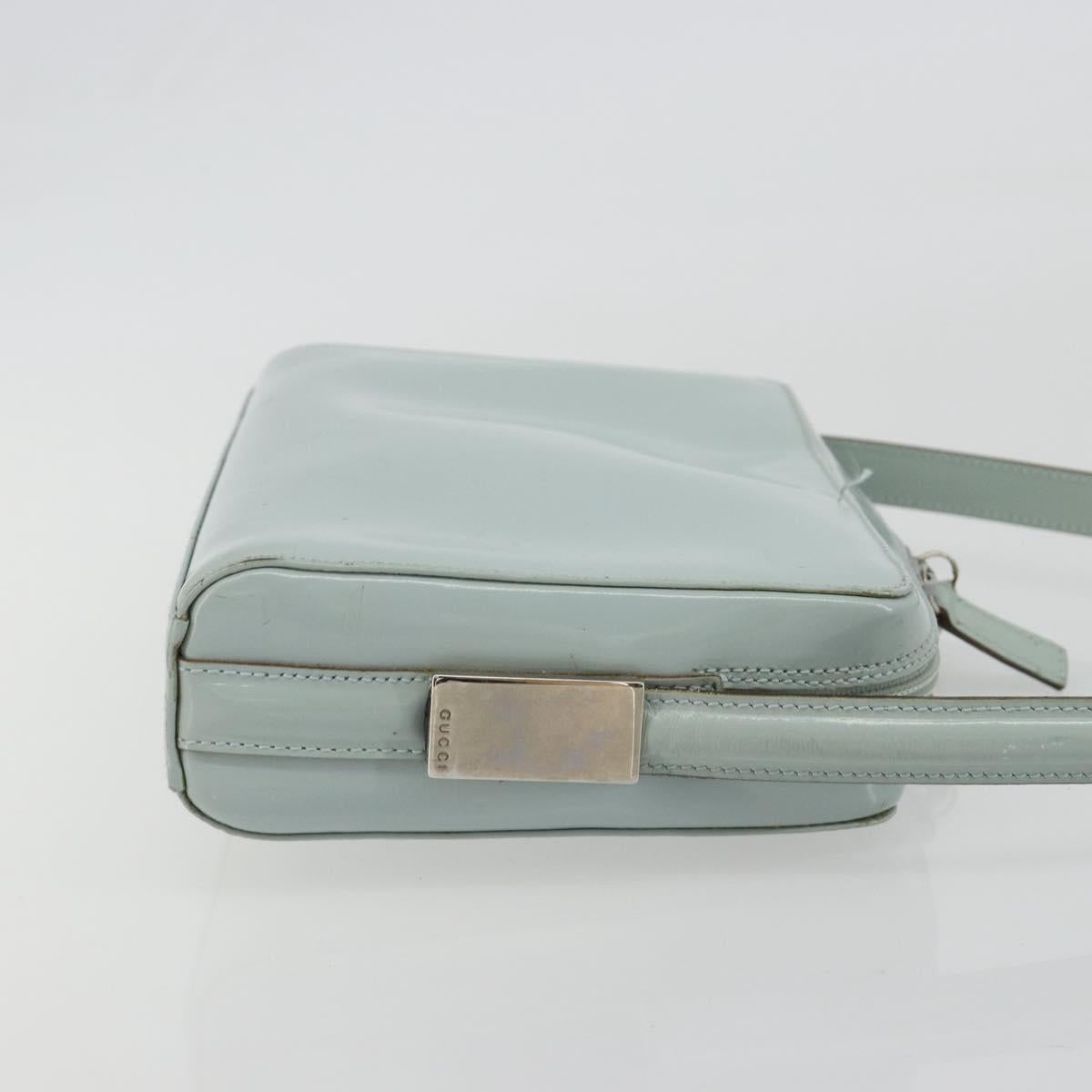 GUCCI Shoulder Bag Patent leather Light Blue Silver Auth ep14972