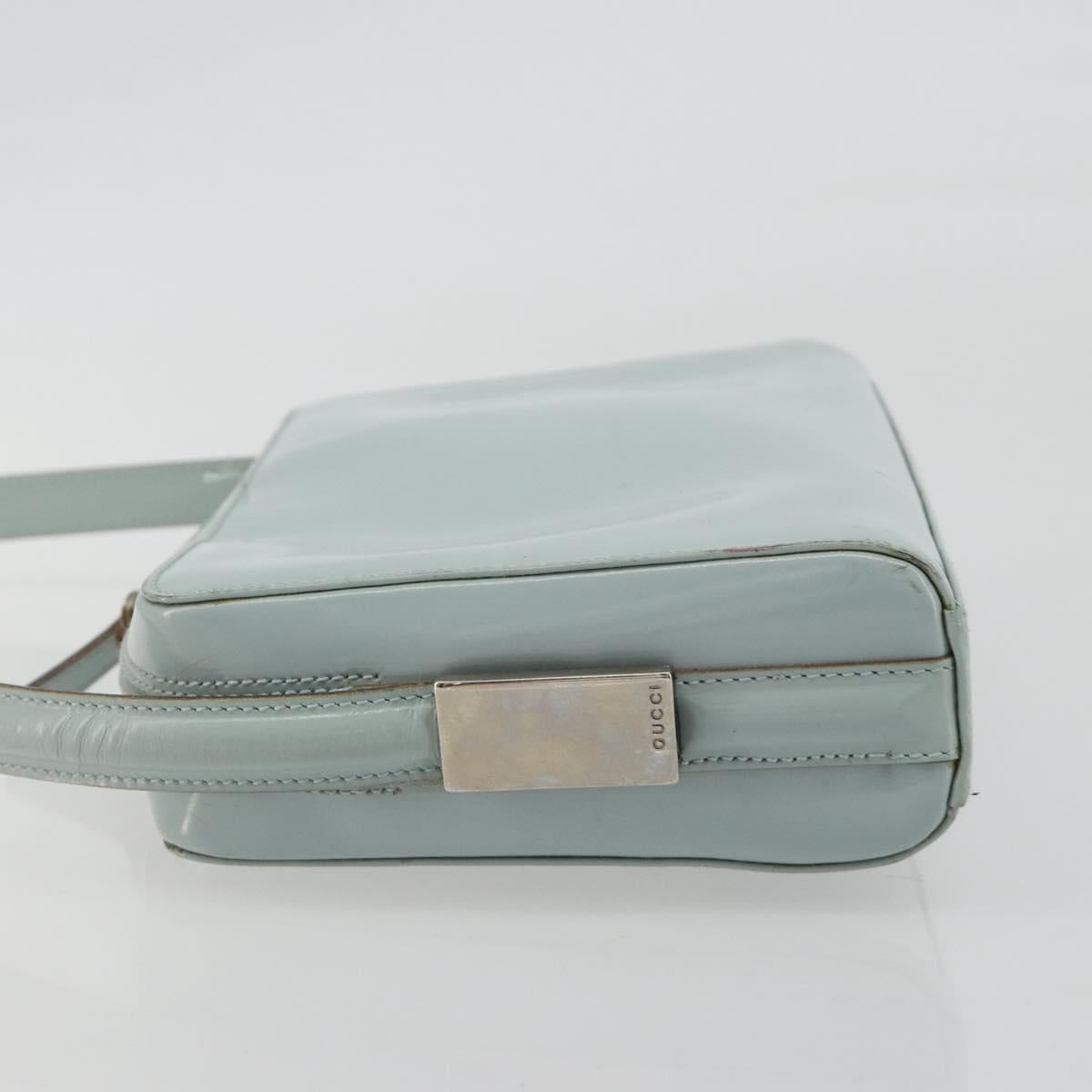 GUCCI Shoulder Bag Patent leather Light Blue Silver Auth ep14972