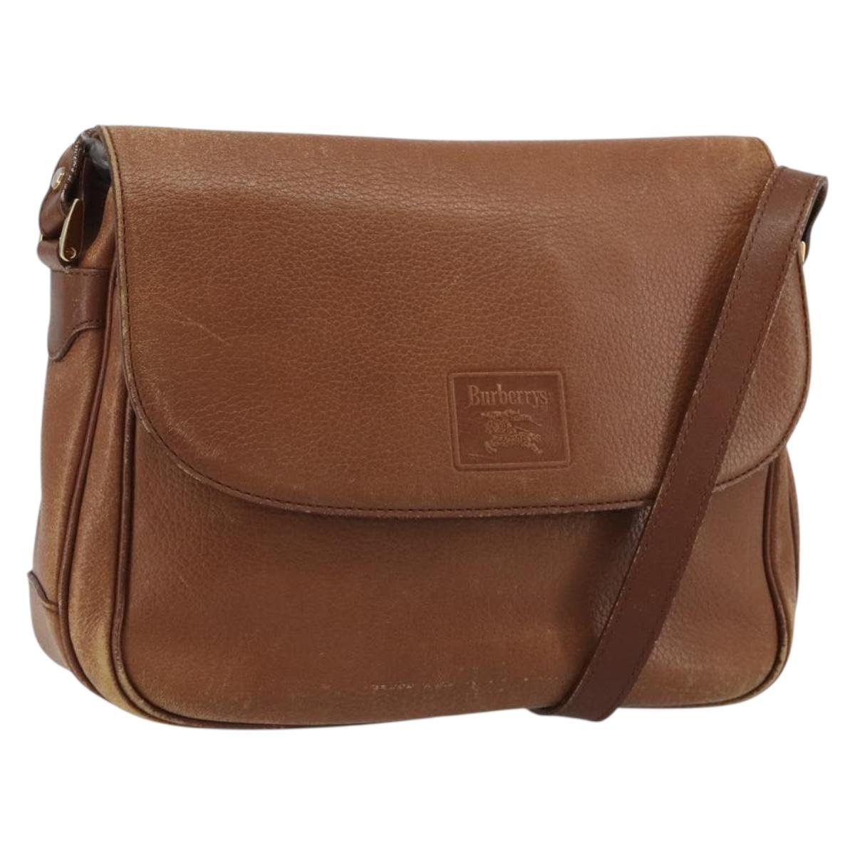 Burberrys Shoulder Bag Leather Brown Gold Auth ep14974