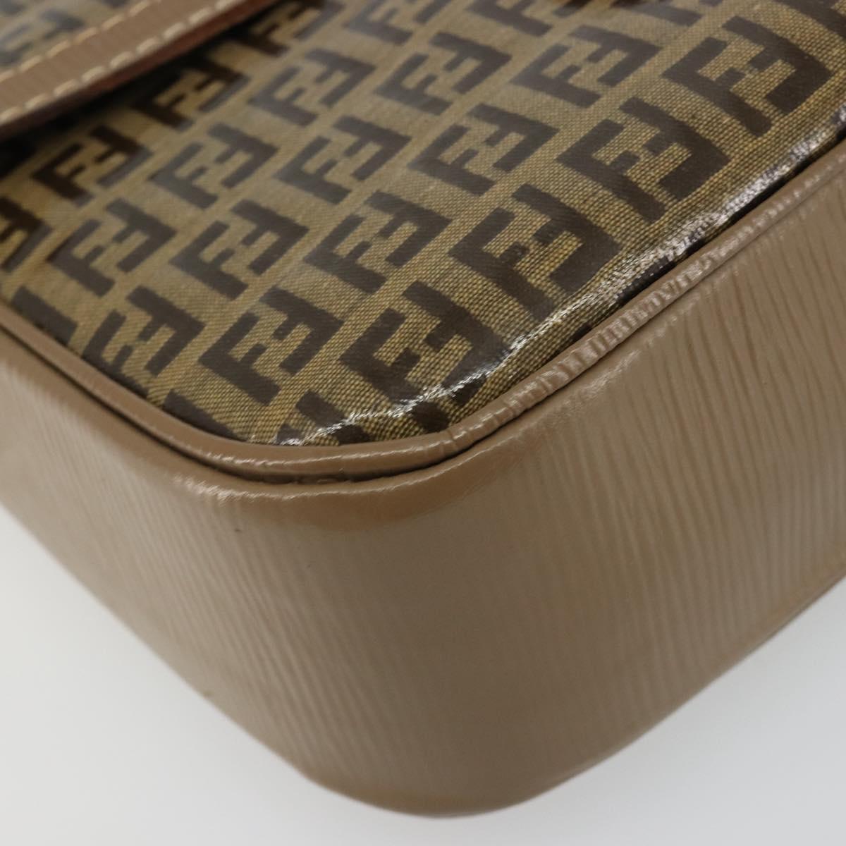 FENDI Zucchino Canvas Shoulder Bag Coated Canvas Beige Gold Auth ep14978