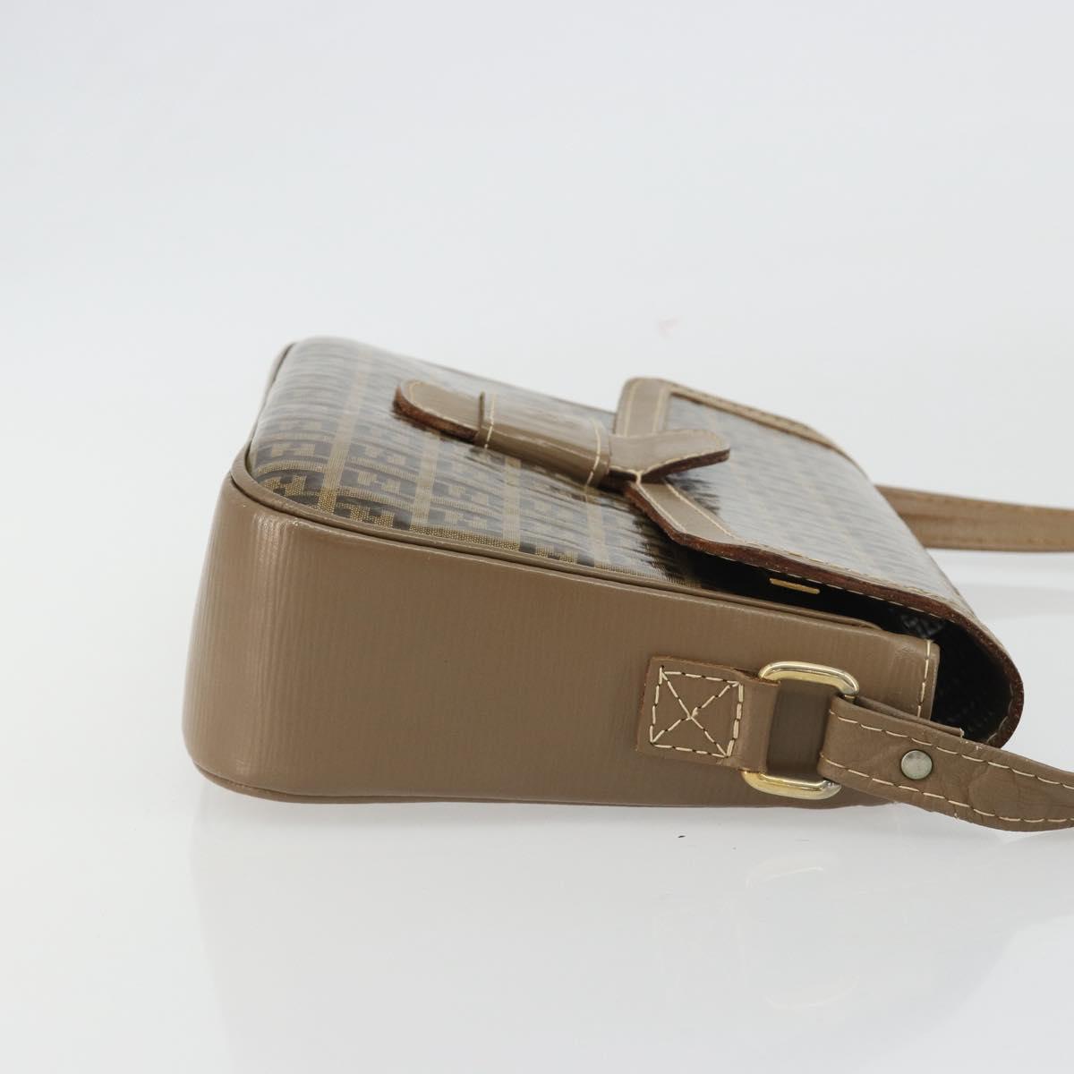 FENDI Zucchino Canvas Shoulder Bag Coated Canvas Beige Gold Auth ep14978