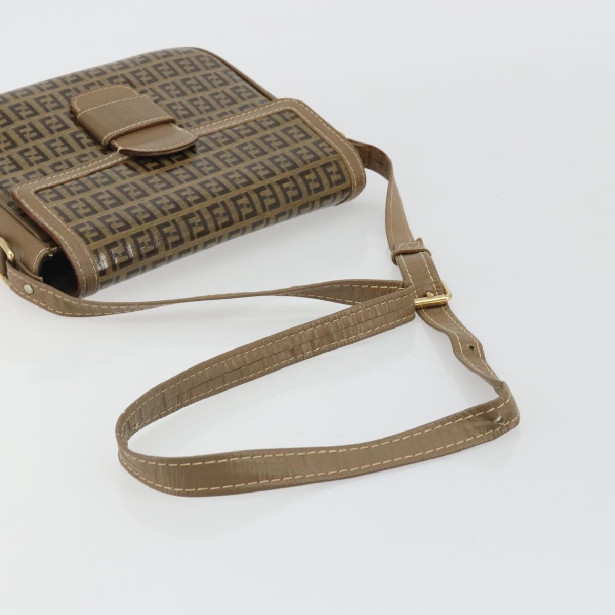 FENDI Zucchino Canvas Shoulder Bag Coated Canvas Beige Gold Auth ep14978