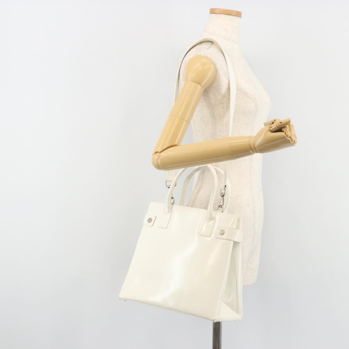 GUCCI Tote Bag Patent leather 2way White Silver 000 1118 0503 Auth ep14980