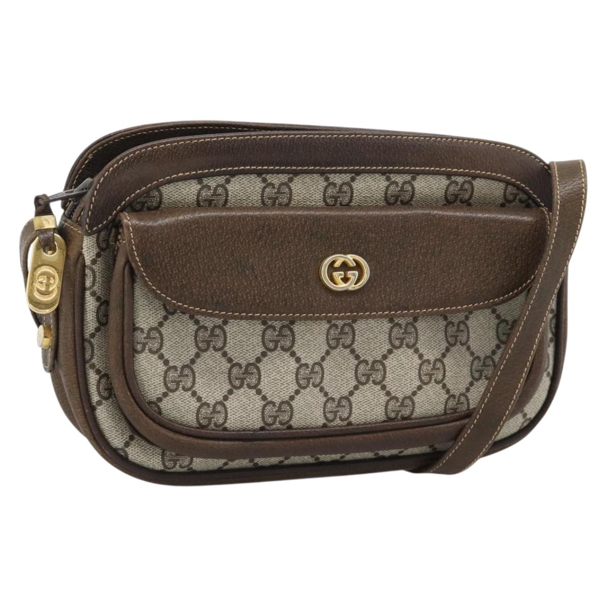 GUCCI GG Supreme Shoulder Bag PVC Beige Gold Auth ep14982