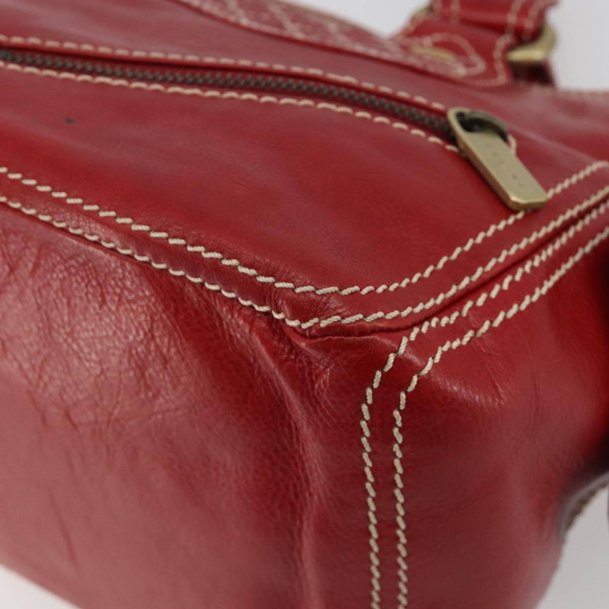 CELINE Hand Bag Leather Red Gold Auth ep14985