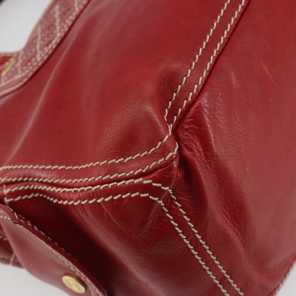 CELINE Hand Bag Leather Red Gold Auth ep14985