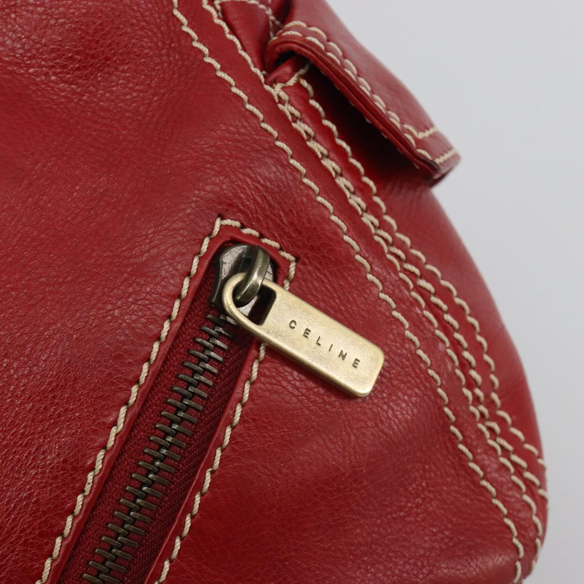 CELINE Hand Bag Leather Red Gold Auth ep14985