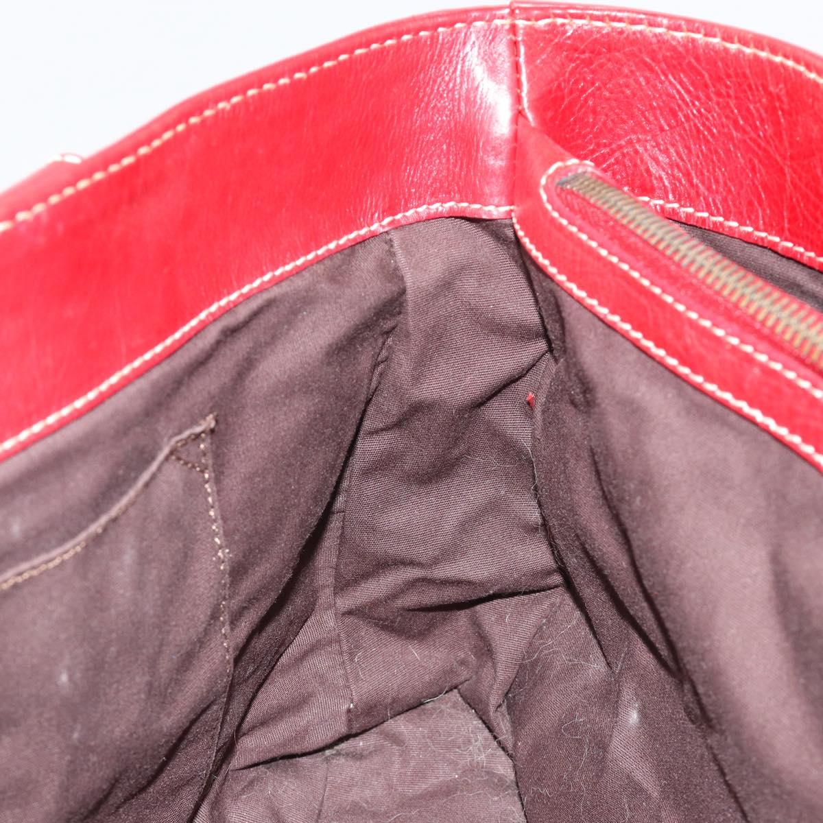 CELINE Hand Bag Leather Red Gold Auth ep14985