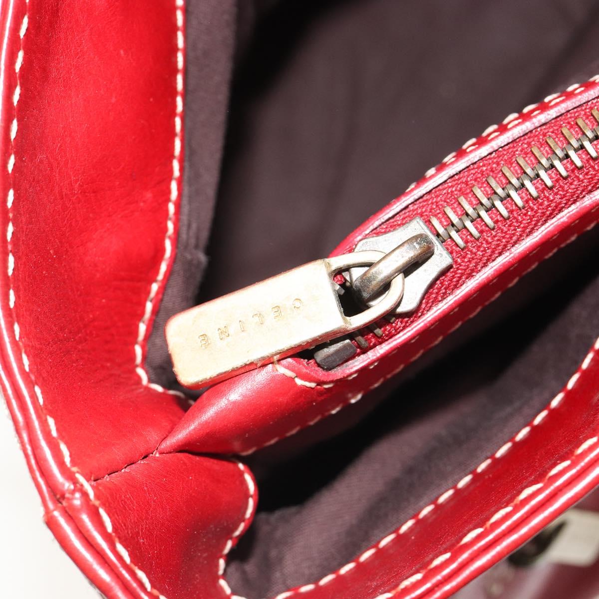 CELINE Hand Bag Leather Red Gold Auth ep14985