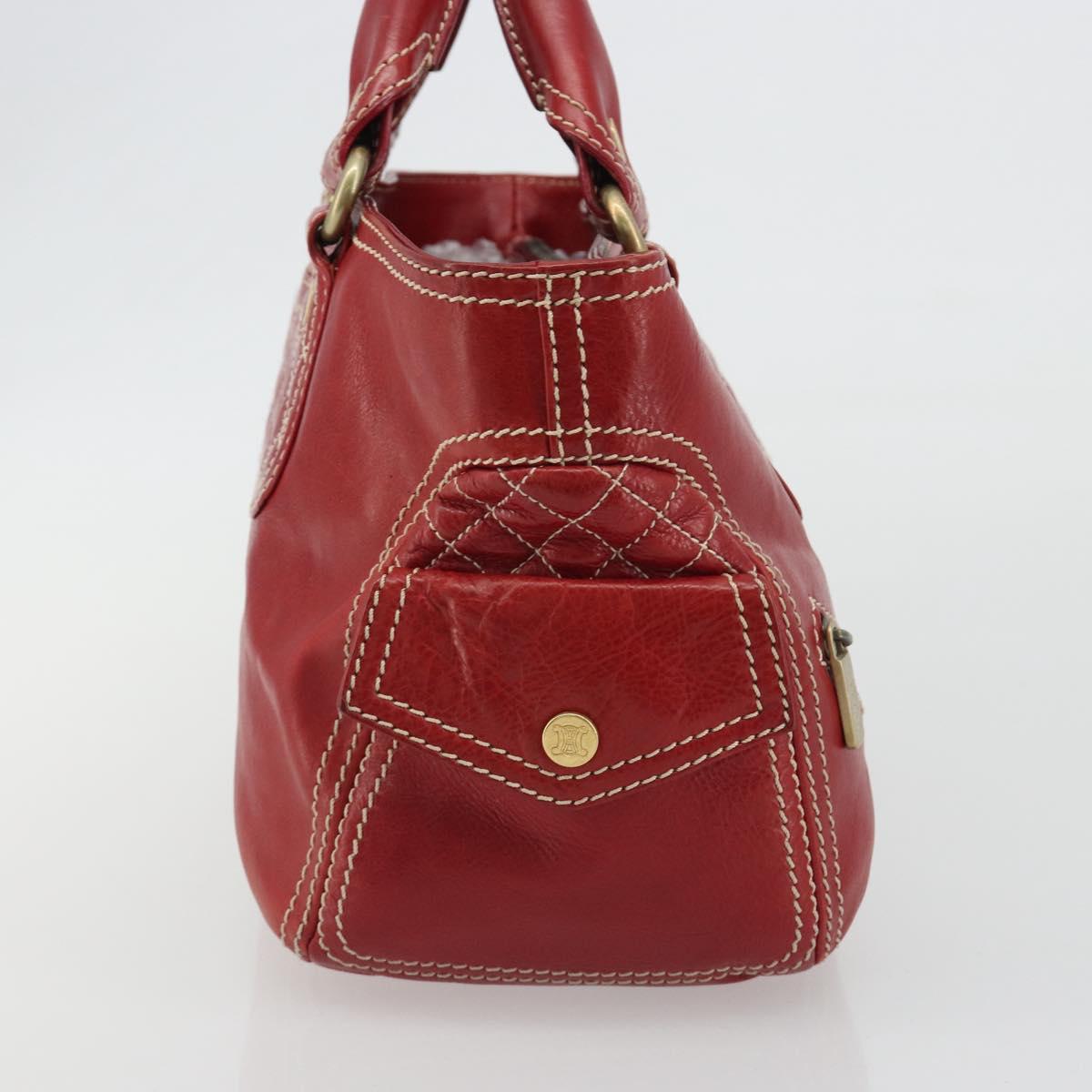 CELINE Hand Bag Leather Red Gold Auth ep14985