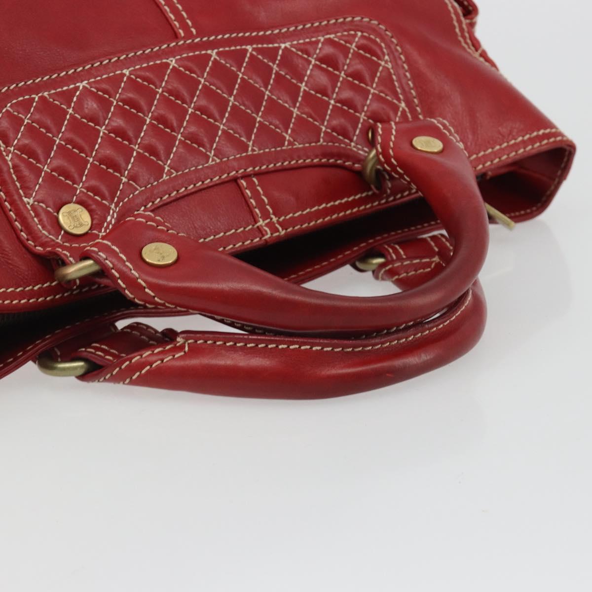 CELINE Hand Bag Leather Red Gold Auth ep14985