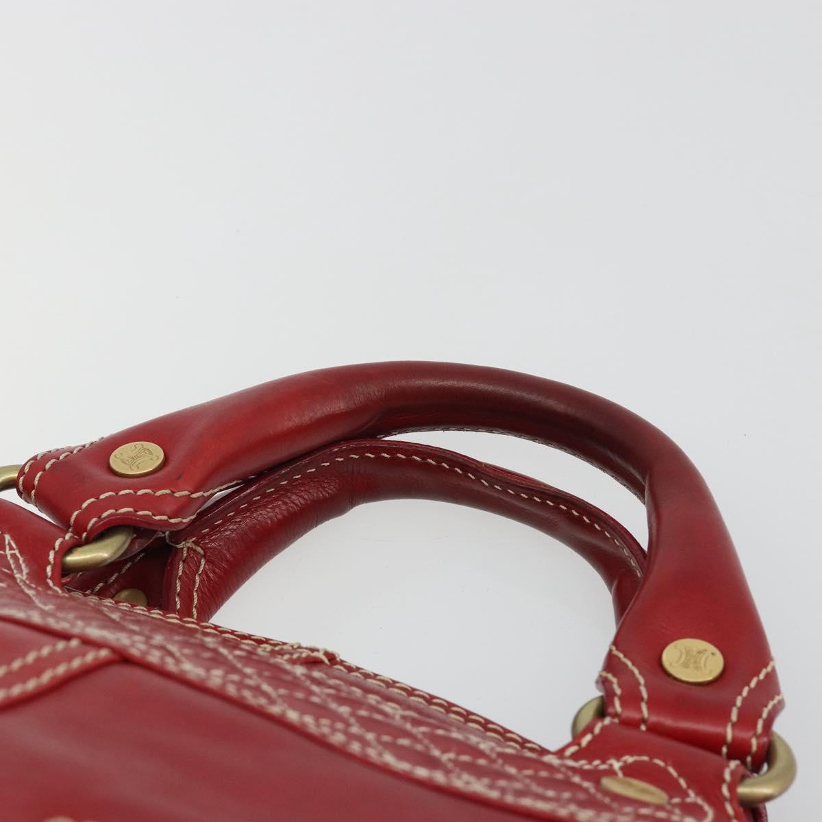 CELINE Hand Bag Leather Red Gold Auth ep14985